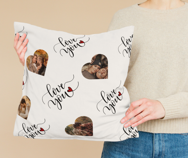Perna personalizata 40x40 ”I love you” cu 4 poze!