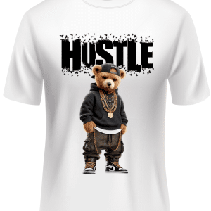 Tricou Personalizat Hustle cu Ursuleț Urban – Streetwear Negru