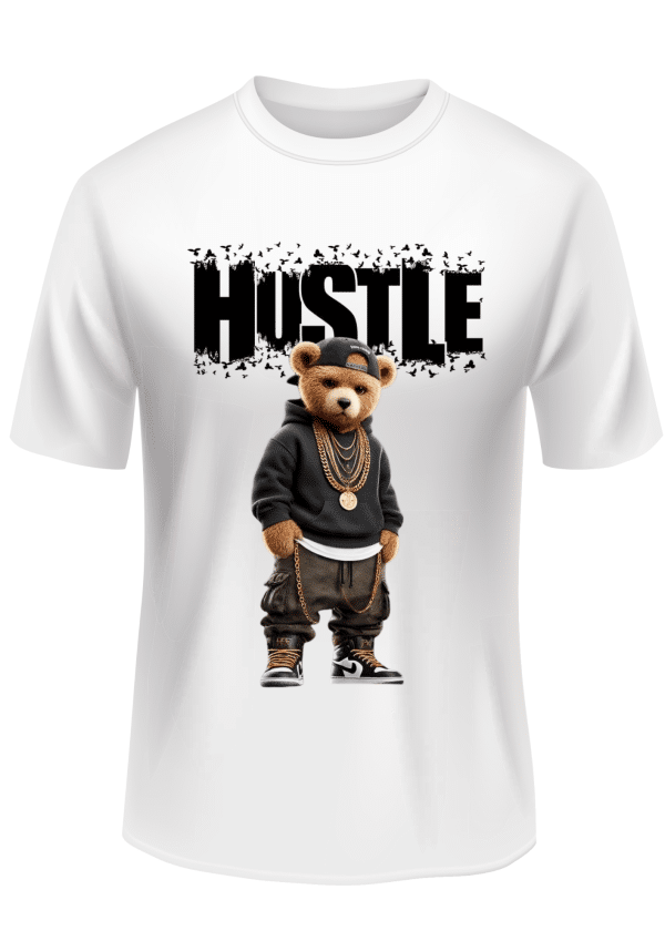 Tricou Personalizat Hustle cu Ursuleț Urban – Streetwear Negru