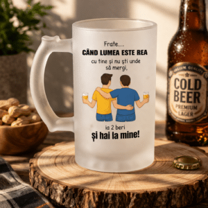 Halbă de bere „Frate…” – Cadou amuzant pentru prieten / frate | Design prietenie