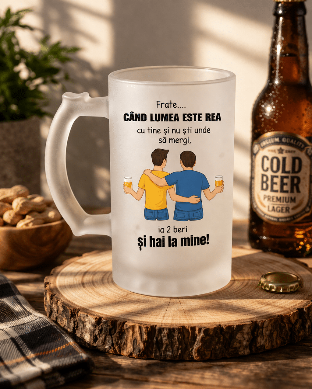 Halbă de bere „Frate…” – Cadou amuzant pentru prieten / frate | Design prietenie