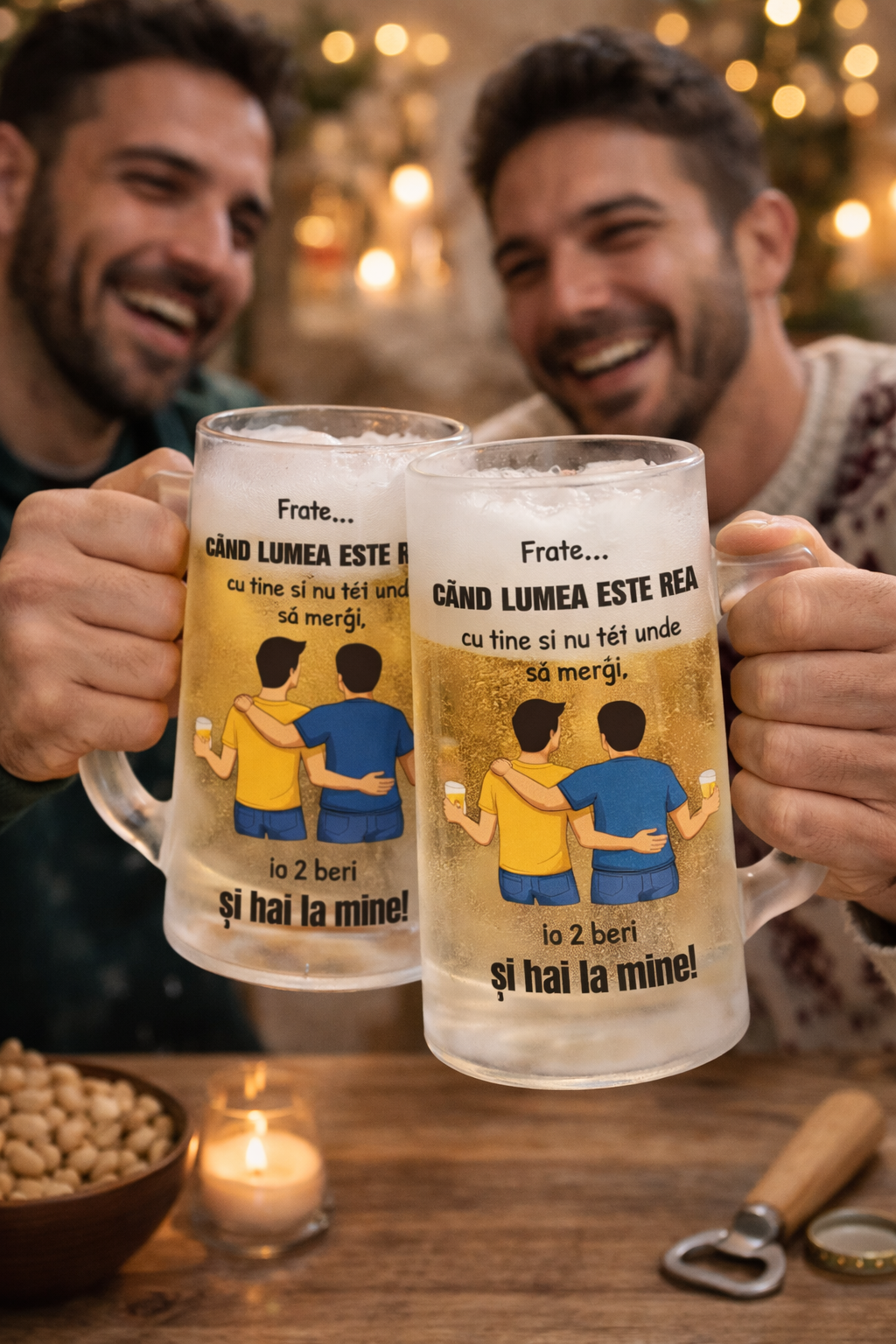 Halbă de bere „Frate…” – Cadou amuzant pentru prieten / frate | Design prietenie - imagine 2