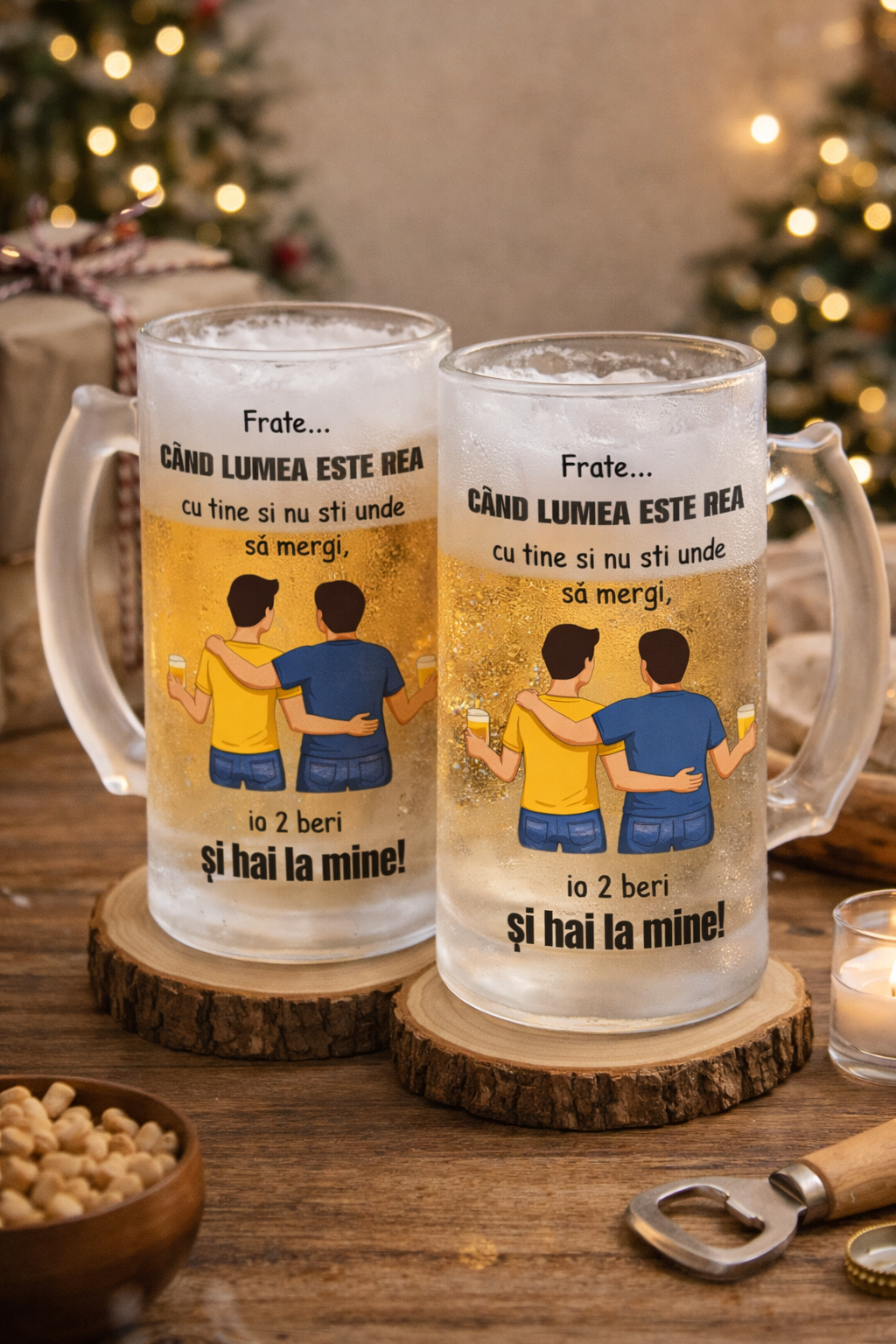 Halbă de bere „Frate…” – Cadou amuzant pentru prieten / frate | Design prietenie - imagine 3