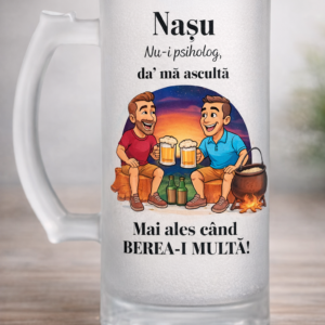 Halbă de bere Nașu – Cadou amuzant personalizat pentru naș